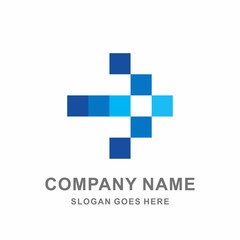 Geometric Square Pixel Arrow Digital Computer Technology Connection Business Company Stock Vector Logo Design Template 
