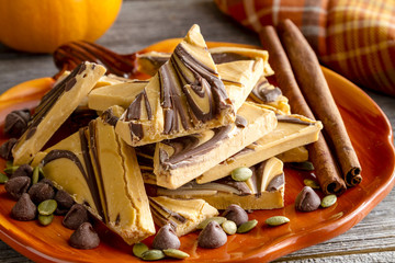 Pumpkin Spice and Chocolate Swirled Bark Candy