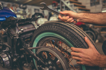 Fototapeta premium Motorbike repair shop