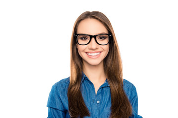 Portrait of young happy teacher in glasses with beaming smile