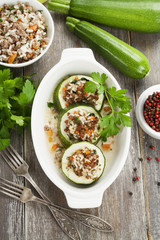 Zucchini with meat and rice