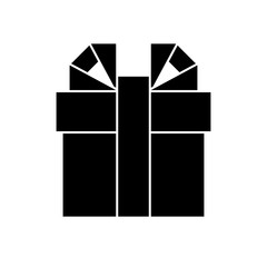 Gift box icon. Black icon isolated on white background. Gift box silhouette. Simple icon. Web site page and mobile app design vector element.