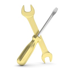 3D Illustration Wrench and screwdriver, service concept