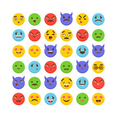 Set of emoticons. Flat design. Avatars. Cute emoji icons. Big co