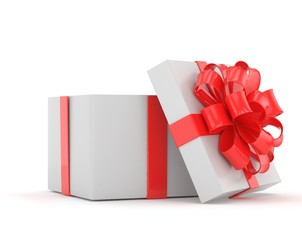 open gift box with bows isolated on white. 3d rendering.