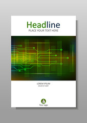 A4 cover design with HUD, internet, future display. Vector.