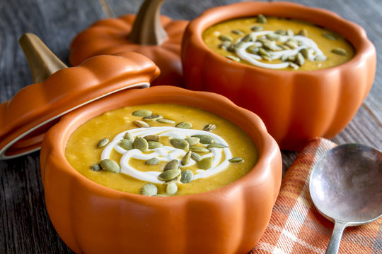 Homemade fresh pumpkin squash soup