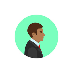 Vector businessman profile icon, man avatar picture in white circle. Flat design graphic concept. Vector icon
