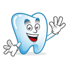 Greeting tooth mascot, tooth character, tooth cartoon vector
