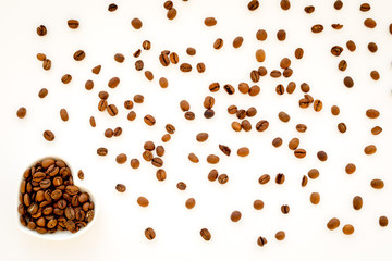 coffee beans on white table top view pattern