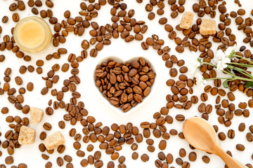 coffee beans on white table top view pattern