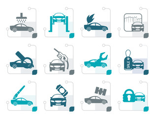 Stylized car and automobile service icon - vector icon set