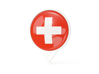 Round white pin with flag of switzerland