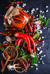 Fototapeta na wymiar Chili peppers on a black background