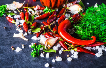 Chili peppers on a black background