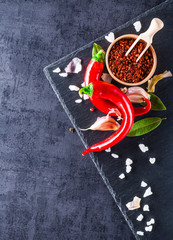 Chili peppers on a black background