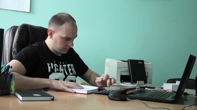 American Company Accounting Manager Man Calculate Monthly Financial Payments