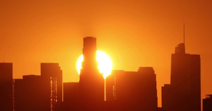 Sun Rising From Behind Downtown Los Angeles
