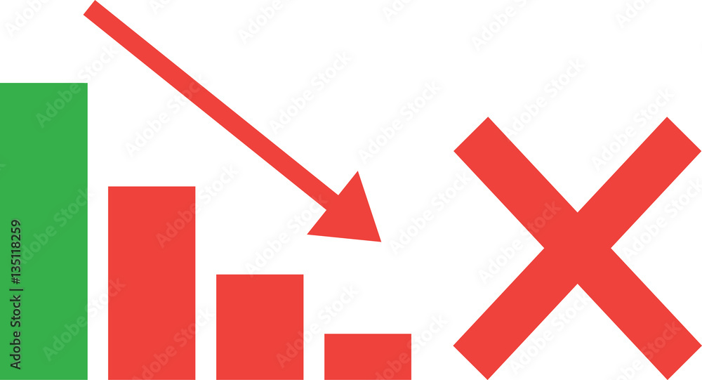 Poster bar chart vector with x mark and arrow down