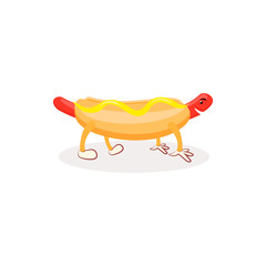 Cartoon Hotdog with mustard. Hot dog isolated on white background