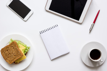 concept of lunch break at work top view mock up