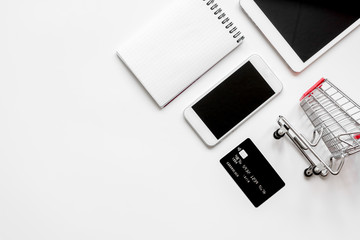 concept online shopping with smartphone on white background mock up