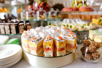 Delicious fruit cake with lemon cream