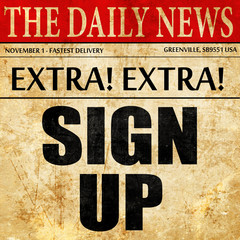 sign up, newspaper article text