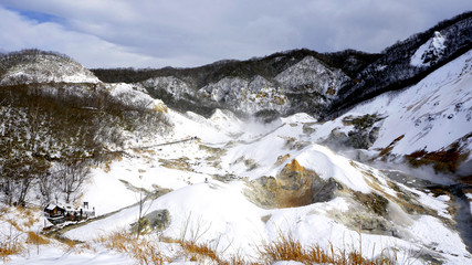 Noboribetsu onsen snow winter landscape