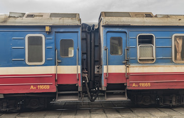 Trains in Vietnam on big station