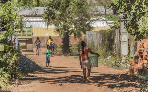 Cambodia Street In Village Near Siem Reap