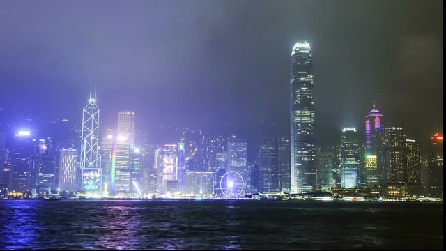 A panorama of Hong Kong Island at night. Time lapse