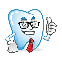 Businessman tooth mascot wearing glasses and tie, tooth character, tooth cartoon vector
