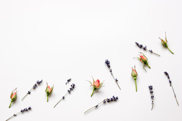 pattern of flowers on white background top view mock up