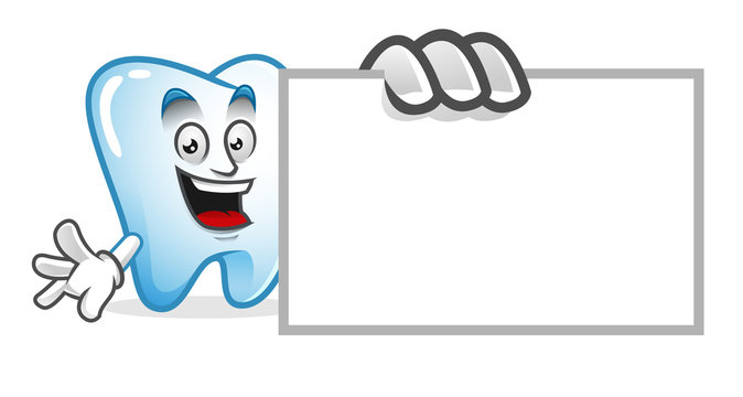 tooth mascot with blank sign, tooth character, tooth cartoon vector
