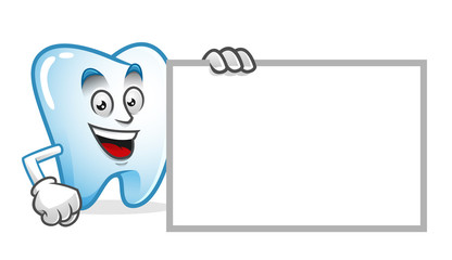 tooth mascot with blank sign, tooth character, tooth cartoon vector
