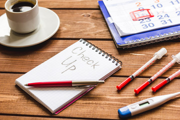 concept time health check up on wooden background