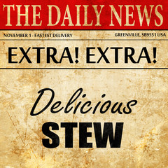 Delicious stew sign, newspaper article text