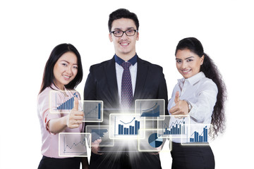 Business people with virtual financial growth on studio