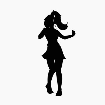 recommend clip art: Girl dancing while listening to music silhouette on white background vector