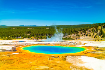 Yellowstone National Park.  Grand Prismatic Spring elevated view. - 135126608