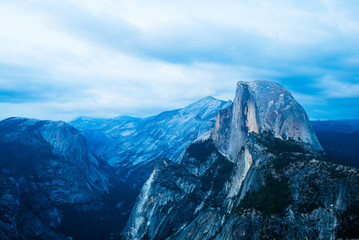 Half Dome Rock Yosemite National Park at dusk.