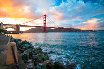 Golden Gate Bridge At Sunset.  View from Fort Point.  San Francisco, California San Francisco, USA.