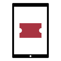 Ticket_Online icon - Flat design, glyph style icon - Red enclosed in a tablet