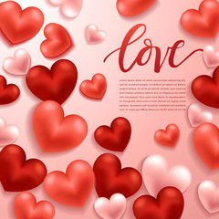 Happy Valentines Day Elements : Realistic Valentine Hearts on Background : Vector Illustration