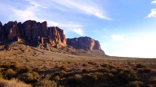 Pan of desert scenery in Arizona shows the dry climate this terrain endures.