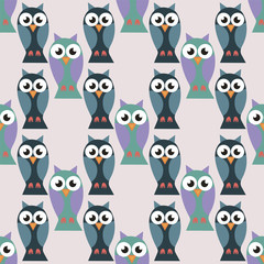 Seamless pattern with colorful owls - vector illustration