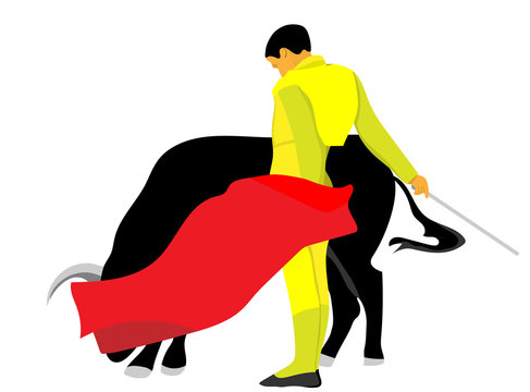 vector cartoon torero with bull