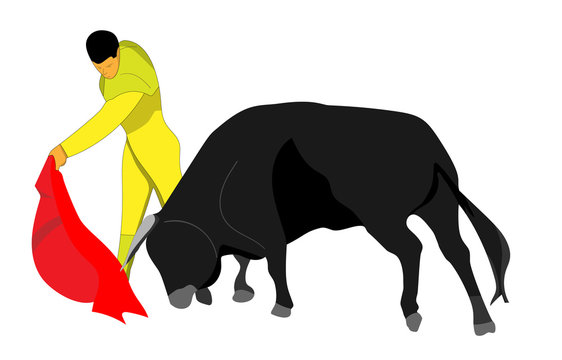 vector cartoon torero with bull