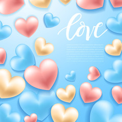 Happy Valentines Day Elements : Realistic Valentine Hearts on Background : Vector Illustration